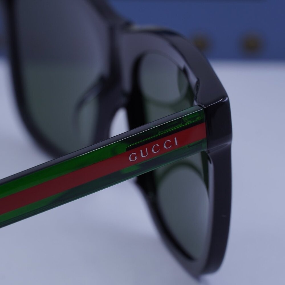Gucci GG0057SKN 002 Square Men Sunglasses - Black\Green - Picture 7 of 10